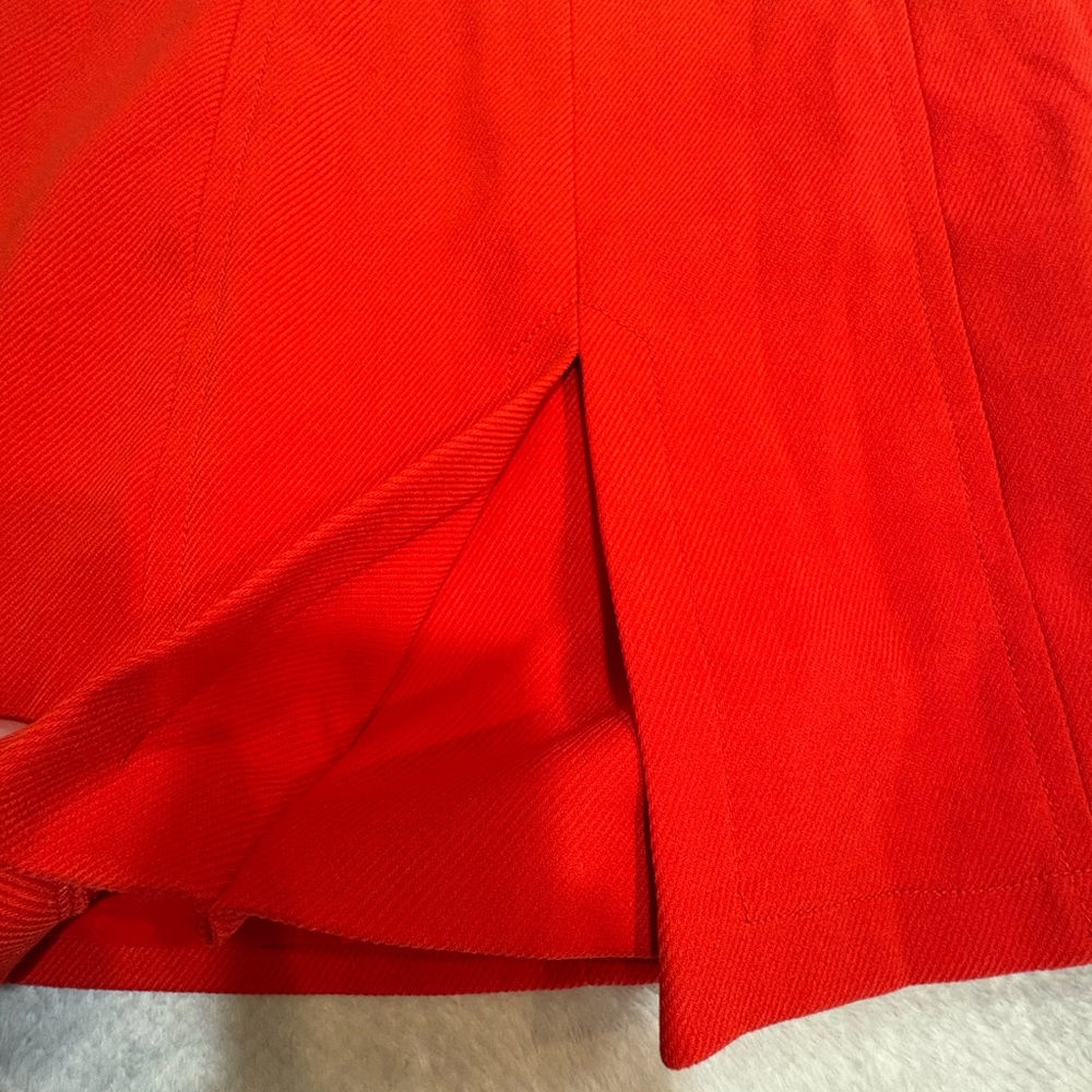 LOFT Poppy Red Orange A-Line Front Pleat Retro Office Career Textured Skirt 10 - Picture 7 of 9